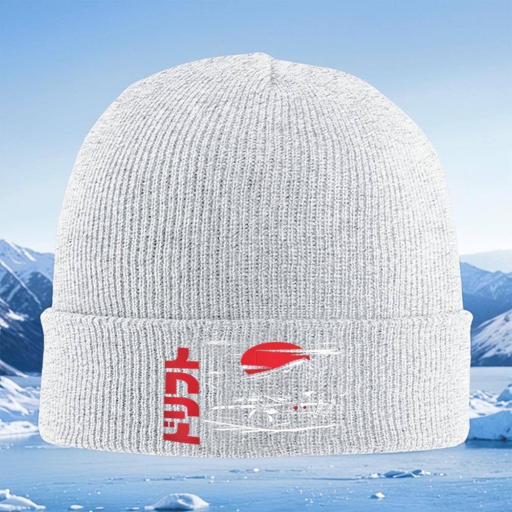 Car drifting sunset mountain design Men Women Unisex Knitted Hat Beanie Pullover Cap Winter Thermal Warm Christmas Outdoor Cycli