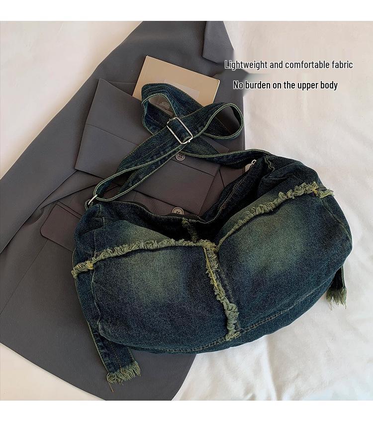 Retro Distressed Denim Crossbody Bag - New 2026 Large Capacity, Simple Casual Shoulder Bag for Women
