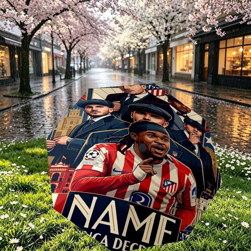 Custom Name Personalized Football Print Umbrella, Auto Open Close, 8‑Rib Sturdy Frame, Commute Camping Hiking Use, Birthday Gift