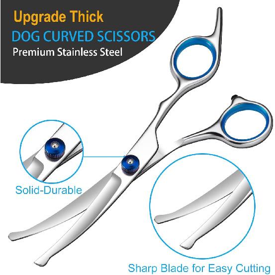 5 in 1 Upgraded Thicken Dog Grooming Scissors, Professional Dog Scissors for Grooming with Safety Round Tips, Lengnoyp Stainless Steel Thinning