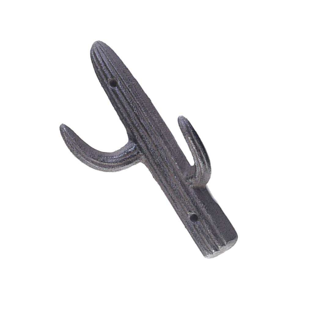 Wall Mounted Cactus Shaped Double Hook Sturdy Iron Coat Hanger for Entryway or Bathroom Easy Installation Towel Hook