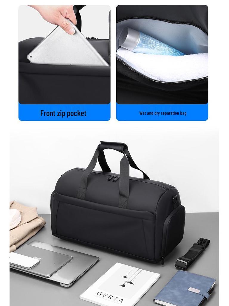 Compact Gym Duffel Bag with Shoe Compartment, Large-Capacity Travel Bag, Trolley-Attachable Sports Handbag