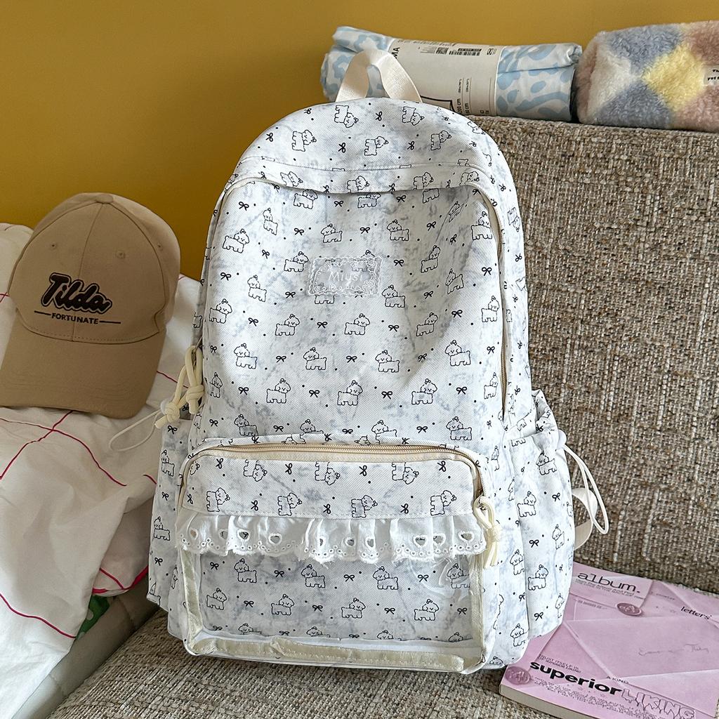 Schoolbag Japanese ins style printed schoolbag female junior high school student lace lightweight simple backpack large capacity primary school