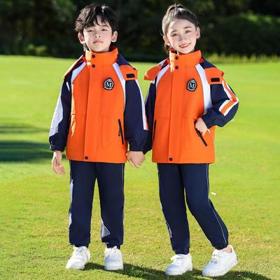 Elementary School Windbreaker Uniform Set: First Grade Three-Piece Warm, Windproof Sportswear for Autumn and Winter