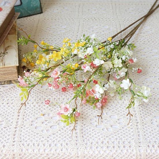 Faux Silk Flower Decorative No-withering Pastoral Practical Simulation Plum with Leaves Vines Home Decor