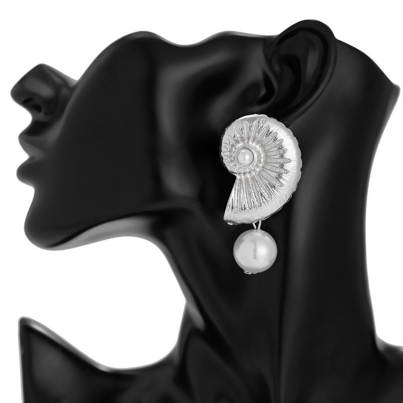 2Pcs Non-Tarnish Ocean Style Conch Earrings Simulated Pearl Geometry Shape for Women Anniversary Jewelry Gifts