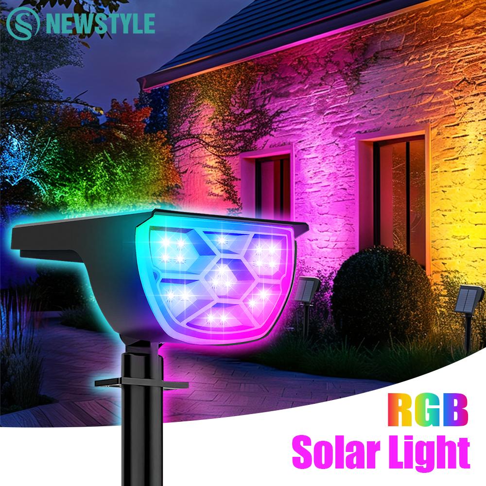 RGB Solar Landscape Light Outdoor IP65 Waterproof 7 Lighting Modes Color Changing LED Solar Spot Light Outdoor For Yard Garden