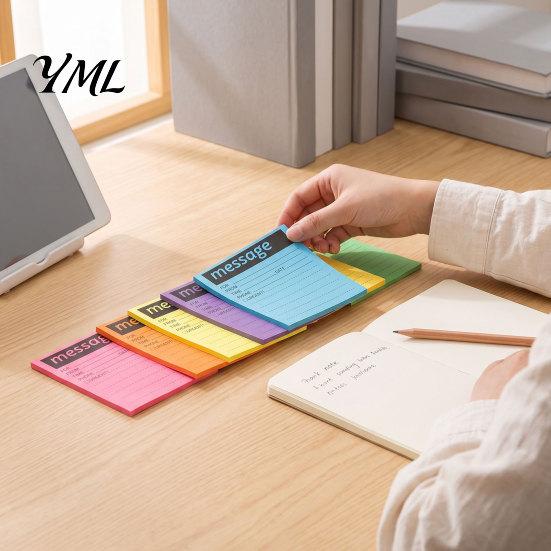 Multi Color Note Sets Fluorescent Horizontal Line Sticky Notepad, Strong Adhesive Removable Memo School Study Essentials Pad, Multi-color Lined Paper