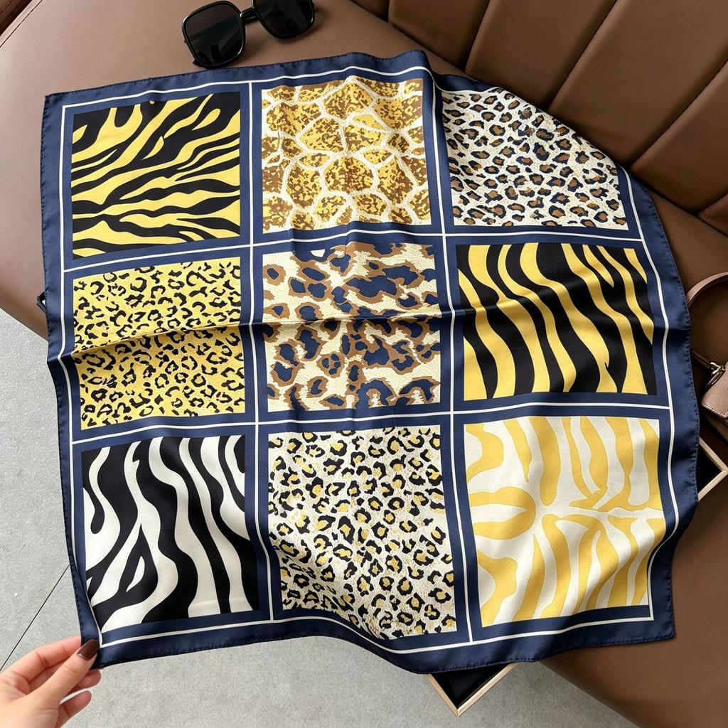 71Cm New Chinese Simulation Silk Square Scarf Soft and Skin-friendly Ink Flower Rhyme Printing Silk Scarf Neck Sunscreen Small Scarf