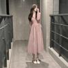French Chic Pink A-Line Dress: Sexy, Sweet Slim Fit for Spring & Autumn