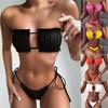 2 Pcs/Set Bikini Set Solid Color Pleated Shirring Breathable Women Swimsuit for Swimming