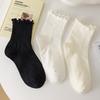 5pairs Korean Lolita JK Ruffle Cotton Socks for Women Middle Tube Ankle Soft Breathable Hosiery Black White Autumn Kawaii Socks