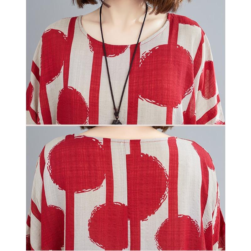 Oversized Vintage Polka Dot Summer Dress Cotton Casual Ladies Dresses for Women New Fashion Female Red Long Dress 2025