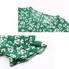 Fashion Flower Printed Dress Summer Belt Lace-Up Green Dress Casual Folds O-neck Pleated Dress Vestidos De Mujer Elegantes 26013