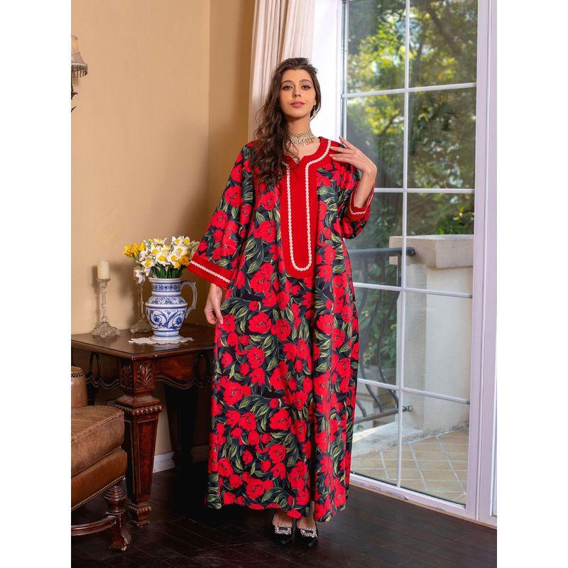 

Платье в стиле мягкой роскоши ретро со стразами, вышивкой в индонезийском и ближневосточном стиле Red XL