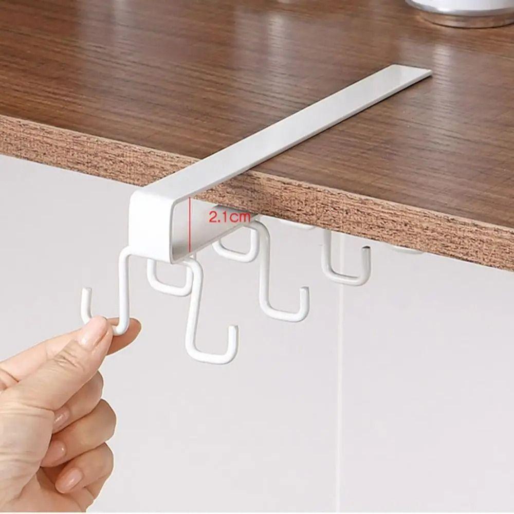 Multifunction Double-row Storage Hook Punch-free Cabinet Metal Shelves Hanging Cup Holder Hooks