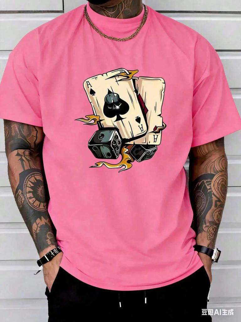 2026 Summer New Style Unisexs Pure Cotton Tshirt with Simple Poker Pattern Print Street Casual Fashion Comfortable and Soft