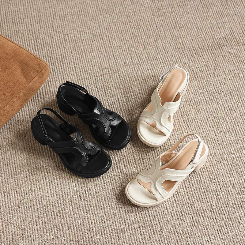Krazing Pot Microfiber Thick Med Heels Peep Toe Shoes European Design Summer Size 43 Size 42 Platform Women Sandals