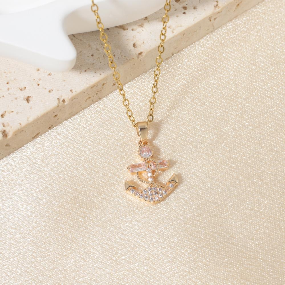 Fashion Anchor Zirconia Pendant Necklaces for Women Stainless Steel Jewelry