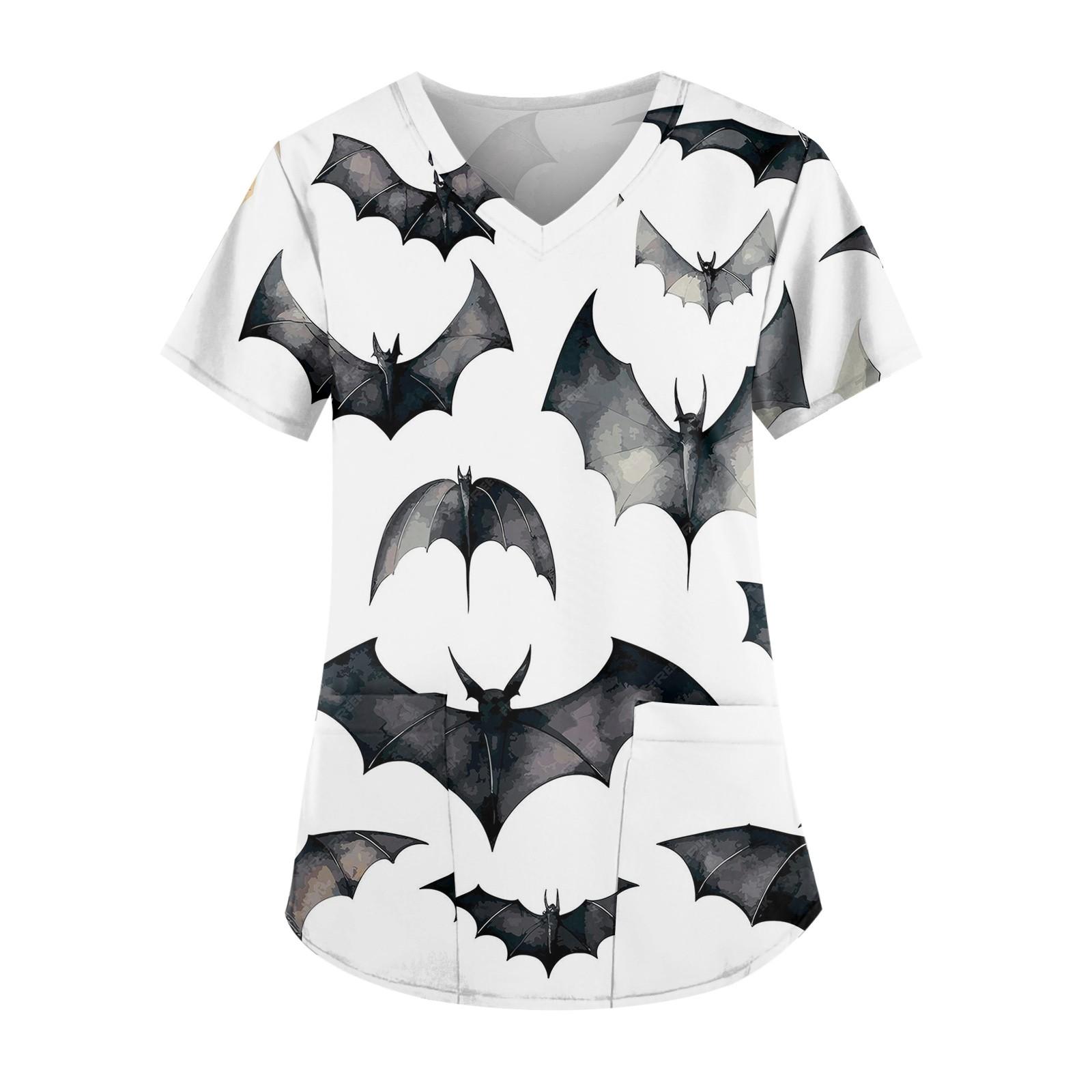 

Женская модная футболка с коротким рукавом и v-образным вырезом с карманом на Хэллоуин XXL белый