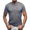 2024 Summer Men's Bamboo Knot Henley Shirt - Pure Color, American Style T-shirt