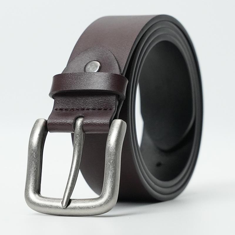 Men's Retro Genuine Leather Belt - Pin Buckle Cowhide Waist Belt for Business and Casual Wear, Suitable for Middle-Aged and Young Men.
