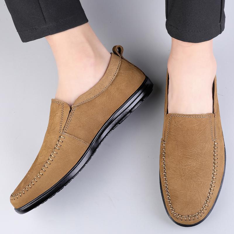 Fashion High Quality Hand Sewn Thread Genuine Leather Shoes Men Loafers Business Casual Shoes Classic Soft Leather Breathable Flat Shoes