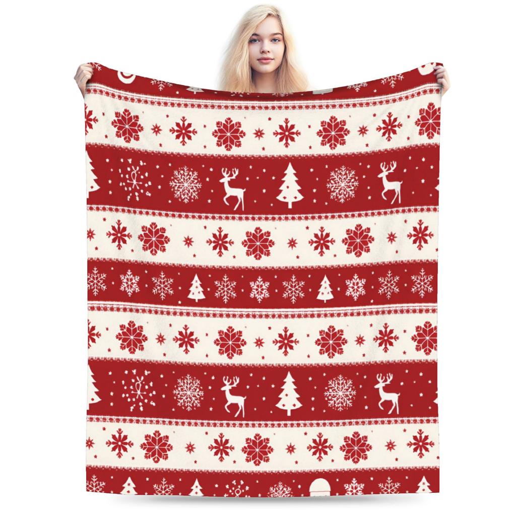 Winter Snowflakes Christmas Santa Claus Checkered Snow Blanket Ultra-Soft Flannel Throw Blankets Comfortable Bedding Throws