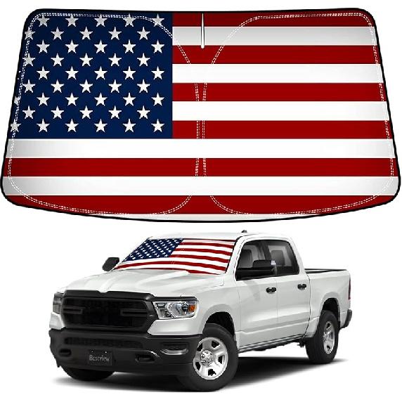 Bestview Windshield Sun Shade For Dodge Ram 1500 2009-2018, Fit Front Window Sun Shade Sun Shade Protective Film Blocks UV Heat, Foldable 3 Layer
