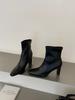 Black high heels, thin boots, children's new autumn and winter retro medium tube Maillard thick heel elastic short boots