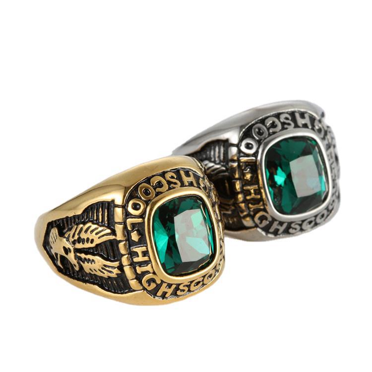 Europeisk och amerikansk titanstål örn bokstav ädelsten ring vintage crompunk hipster rostfritt stål graverad ring