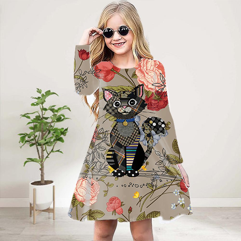 

Повседневное платье для девочки с 3D-принтом и большими глазами, с круглым вырезом и длинными рукавами, детское платье принцессы 160 красный