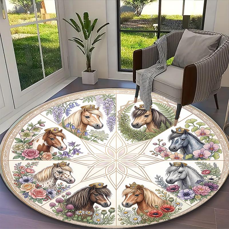 

1pc Noble Desert Horses Printed Chair Rug for Home Office Use, Living Room Kitchen Game Room Round Carpet Diameter 60cm