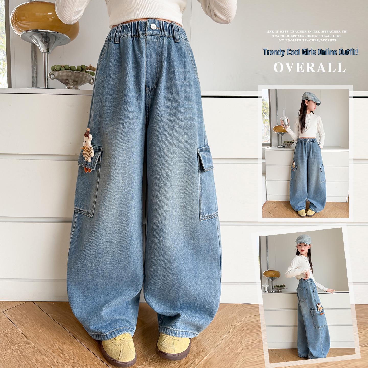 Girls  Light Blue Wide-Leg Jeans - Spring/Autumn 2026 Fashion for Older Children 120cm синий