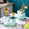 Ceramic Chopsticks Holder Drain Cage Spoon Knife Fork Cutlery Rack Kitchen Tableware Storage Container Chopsticks Organizer