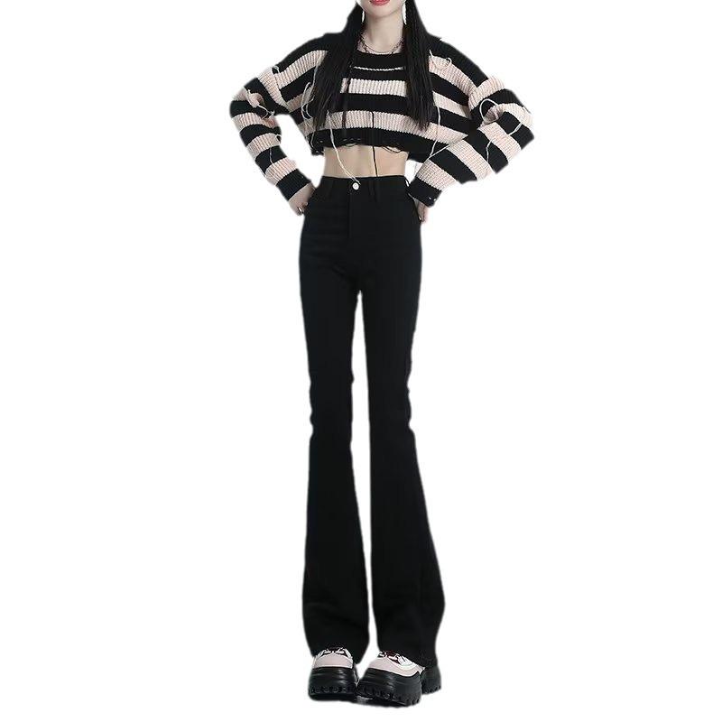 Women's High Waist Slimming Petite Micro Flare Denim Pants - Black, Autumn/Winter 2023 Collection