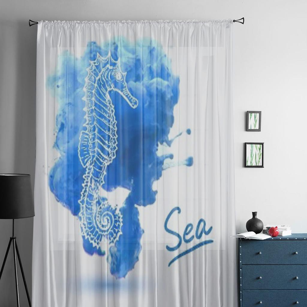 Przezroczyste tiulowe zasłony okienne z motywem koników morskich do salonu sypialni nowoczesne szyfonowe woalowe organzowe zasłony dekoracyjne draperie