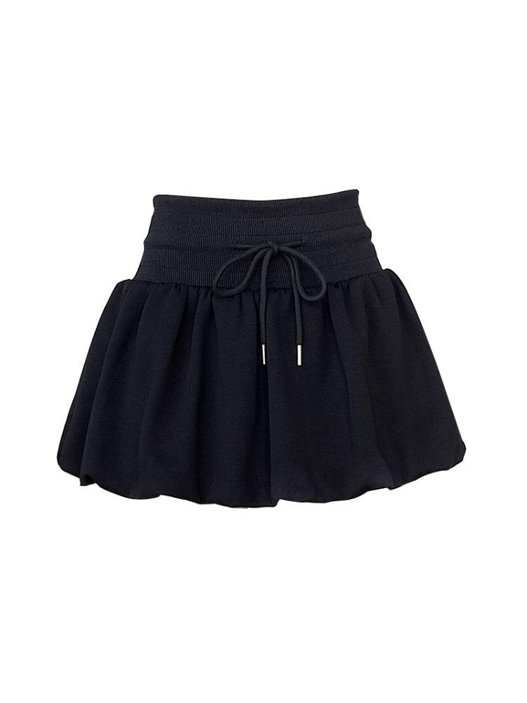 2025 Autumn Black High-Waist A-Line Skirt for Women: Slimming, Fluffy, Elastic Fit