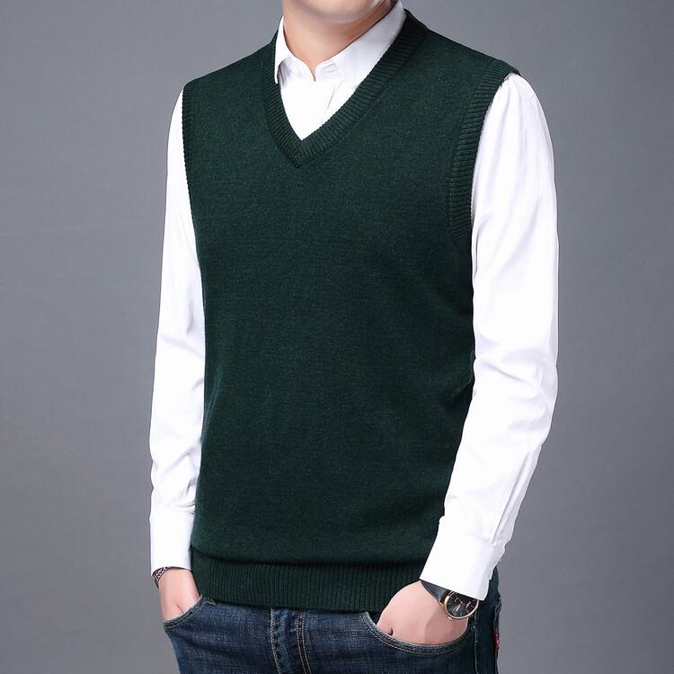 

Чоловічий вовняний жилет з V-подібним вирізом великого розміру - Повсякденний в язаний пуловер на осінь/зиму, светр без рукавів для середнього та молодого віку XL