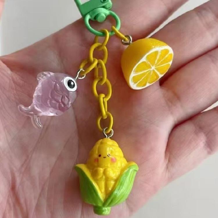 Colorful Lemon Corn Fish Keyring Pendant Key Chain Stylish Ornament For Travel Luggage Label Bags Resin Craft