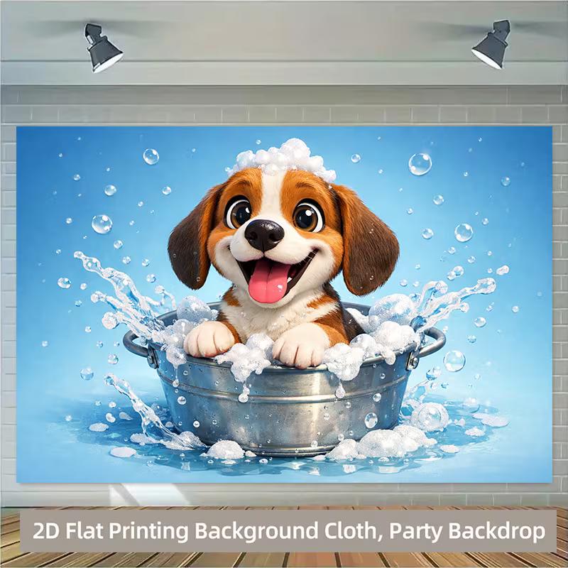 

2D Adorable Beagle Puppy Bath Party Tapestry Blue Water and Bubbles Art Print 47.2x31.5inch/120*80cm