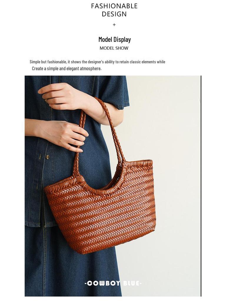 JOGUJOS Genuine Leather Retro Underarm Tote Bag for Women