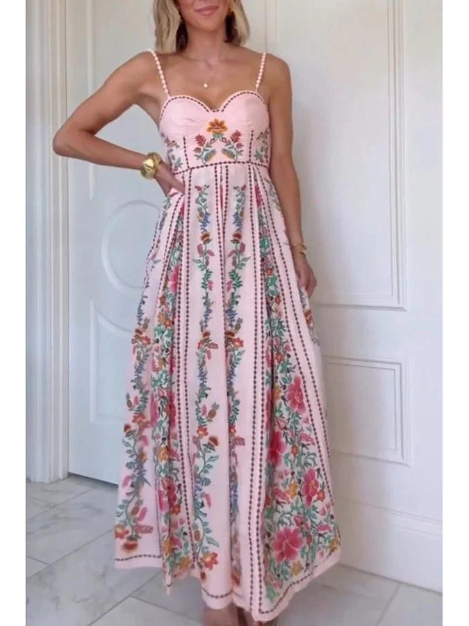 2025 Sexy Strappy Holiday Dress with Beads and Print Design for Women