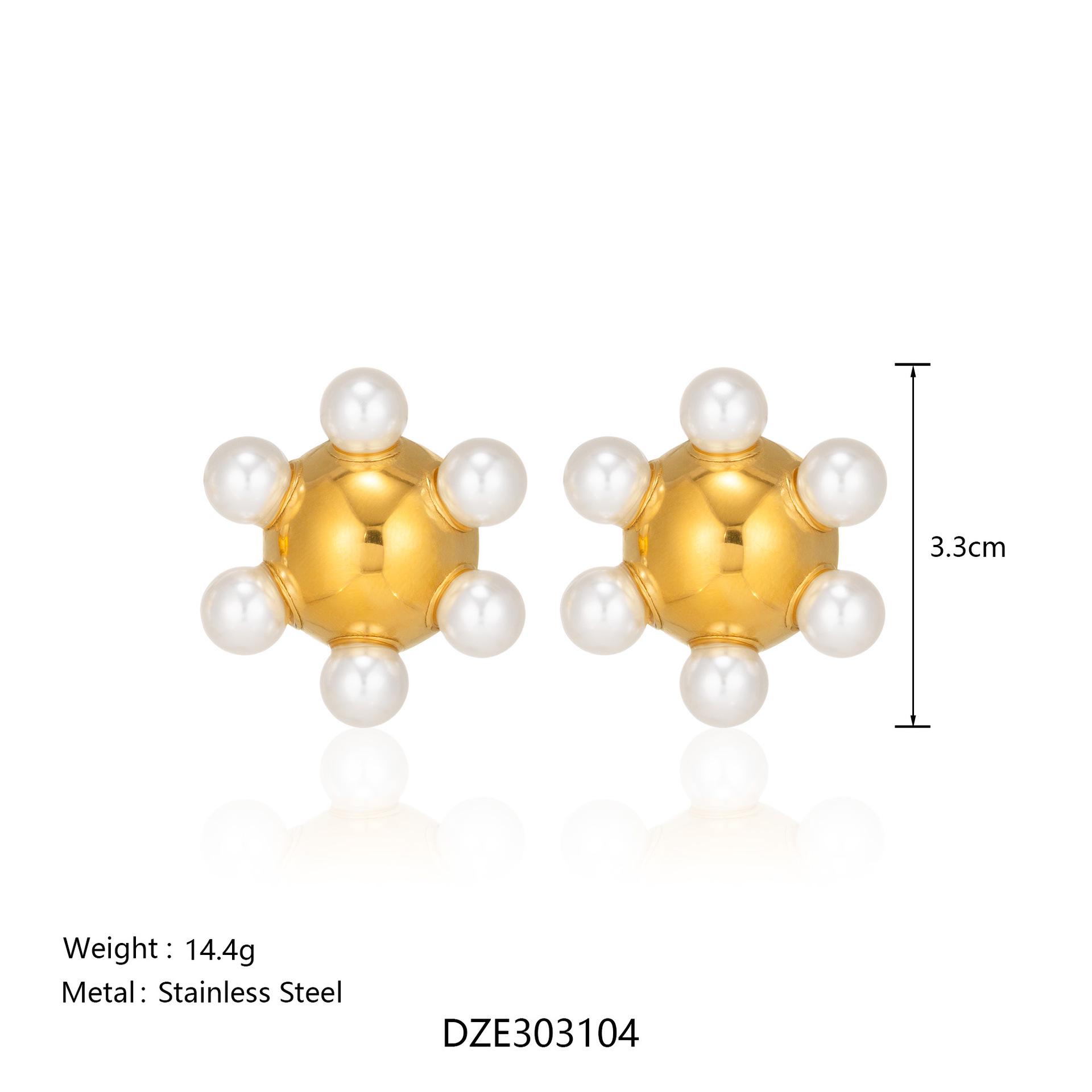 

18K Gold-Plated Stainless Steel Pearl Stud Earrings - Elegant High-End Fashion Jewelry 18K Gold Plating золотий