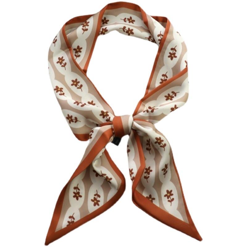 New Checkerboard Print Women Small Silk Scarf Handle Bag Ribbons Female Head Scarves Sharp Angle For Women  100*9cm