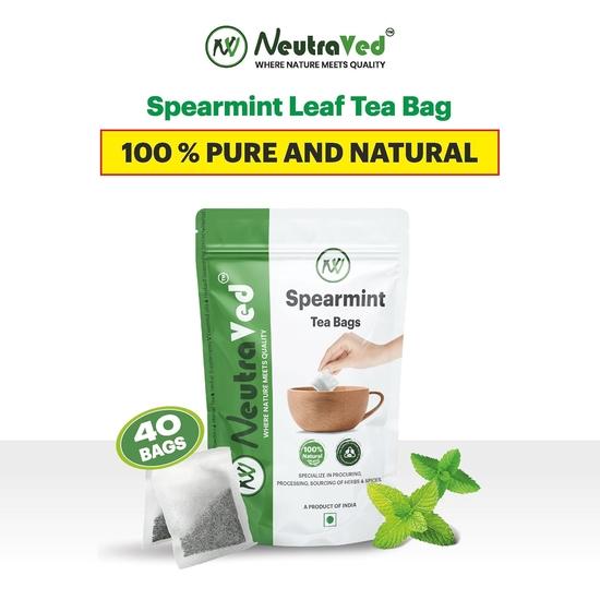NeutraVed Spearmint Tea - 40 Tea Bags | Spearmint Tea May Beneficial for PCOS | May Help Acne & Facial Hair | Reusable Zipper Pouch | Pack of 1
