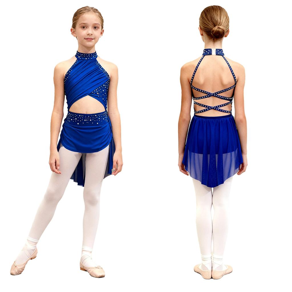 Kids Girls Modern Lyrical Dance Dress Ballet Figure Skating Gymnastics Leotard Bodysuit Costume Strappy Back Latin Jazz Dress