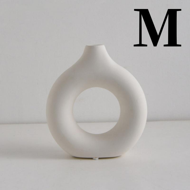 Donut Shaped Ceramic Vase Solid Color Minimalist Style Flowerpot Wedding Flower Arrangement Office Home Decoration 3sizes