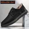 4.5cm Men's Height Increase Leather Loafers Lift Leather Breathable Comfortable Elevator Casual Shoes Hollow Out & All-Season