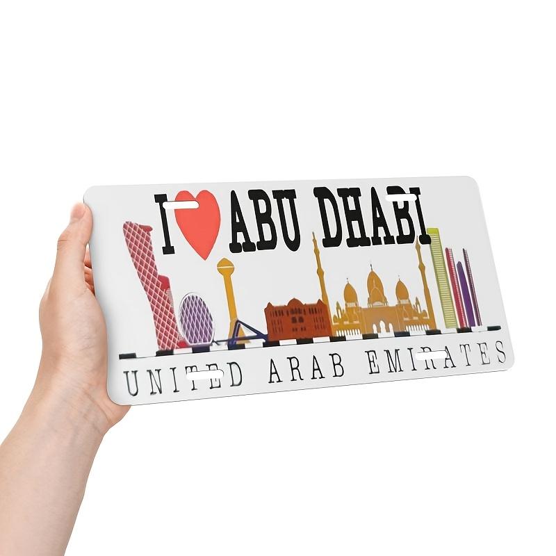 Aluminum UAE License Plate Wall Art Retro Dubai Abu Dhabi Metal Sign with Burj Khalifa Sheikh Zayed Grand Mosque Design 15x30cm(5.9x7.8inch)